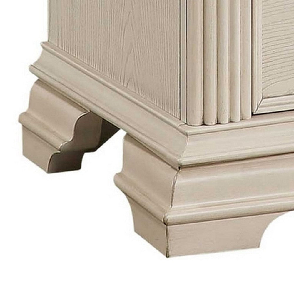 Akia 28 Inch Traditional 3 Drawer Nightstand Metal Knobs Crisp White BM299940