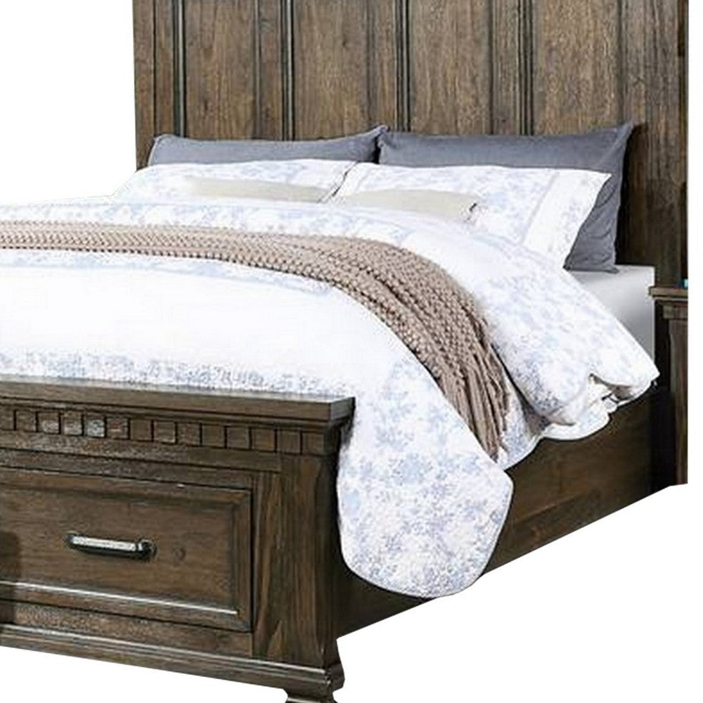 Ziv Classic Wood Queen Size Bed with Storage Drawers Metal Handles Brown BM300188
