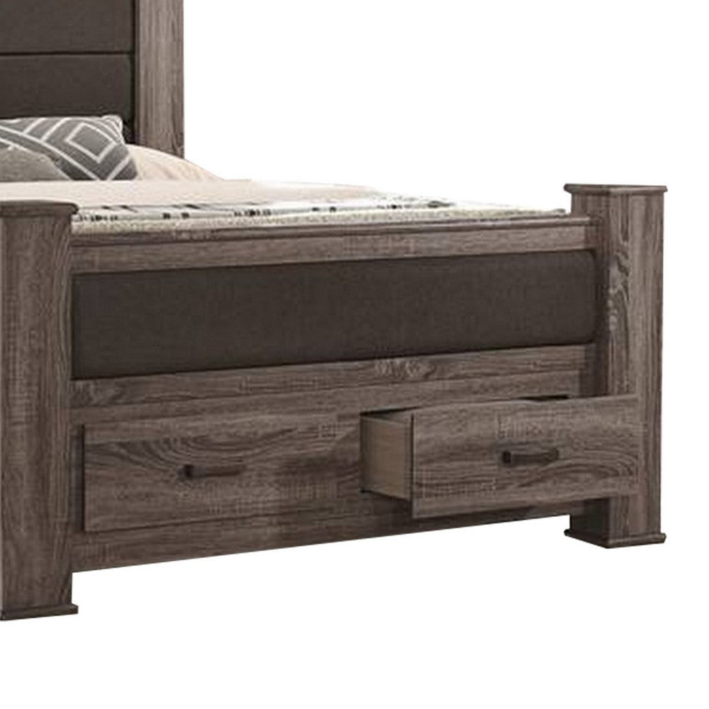 Fort Classic Wood King Size Bed with 2 Drawers Upholstered Panel Oak Gray BM300200