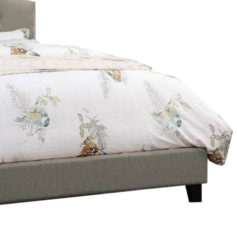Eni Upholstered King Size Bed Tufted Adjustable Headboard Gray Fabric