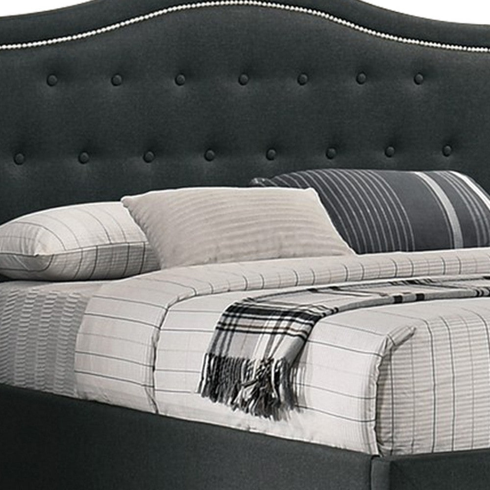 Buk California King Bed Upholstered Tufted Headboard Charcoal Burlap BM300233