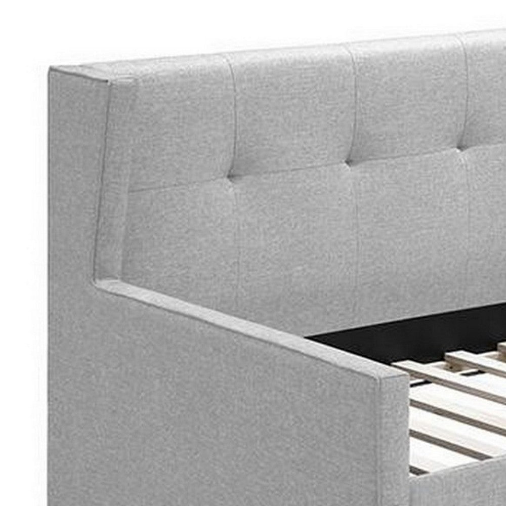Diem Classic Wood Day Bed with Trundle Button Tufted Back Gray Burlap BM300257