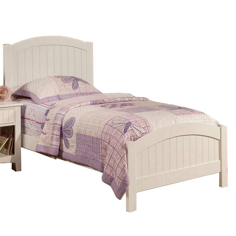 Shov Twin Size Bed, Arched Headboard, Classic White Wood Construction By Casagear Home