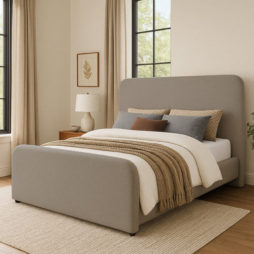 Pika Full Size Bed, Arched Headboard and Footboard, Jet Black Wood Frame