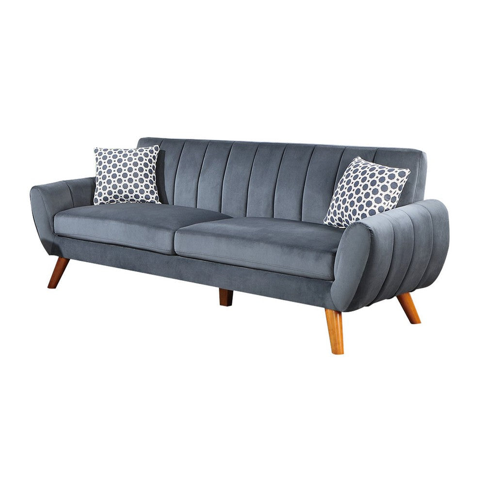 Eula 2 Piece Sofa and Loveseat Set with 4 Throw Pillows Dark Gray Velvet BM300297