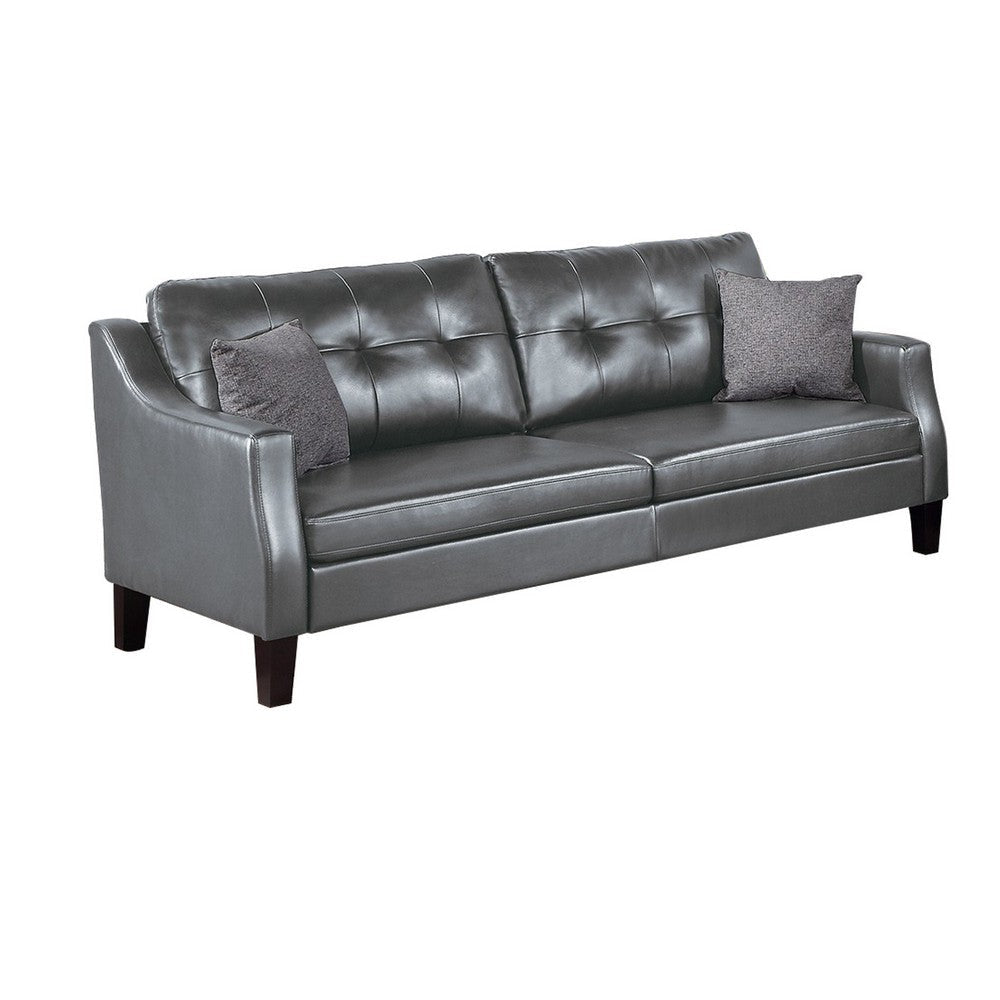 Hera 2 Piece Sofa and Loveseat Set 4 Pillows Classic Gray Faux Leather
