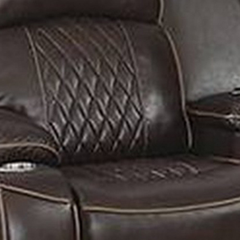 Seda 71 Inch Power Reclining Loveseat Storage Console Brown Faux Leather