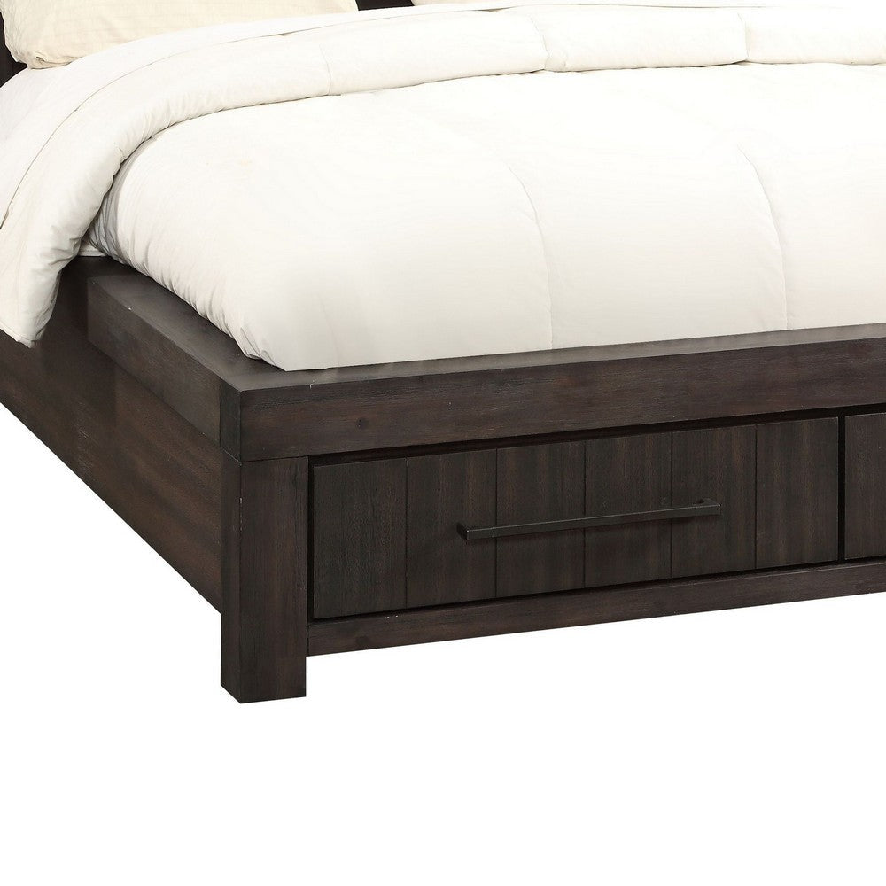 Adan King Size Storage Bed Panel Design 2 Drawers Brushed Gray Brown BM300353