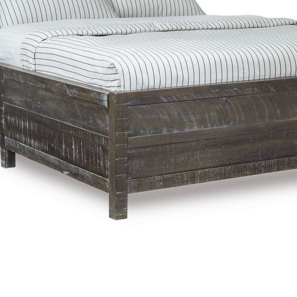 Cas California King Bed Rustic Rough Hewn Solid Wood Planks Dark Gray BM300406
