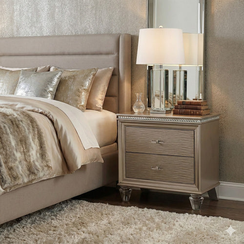 Jisoo 24" Nightstand, 2 Drawers, Textured Drawers, Gold By Casagear Home