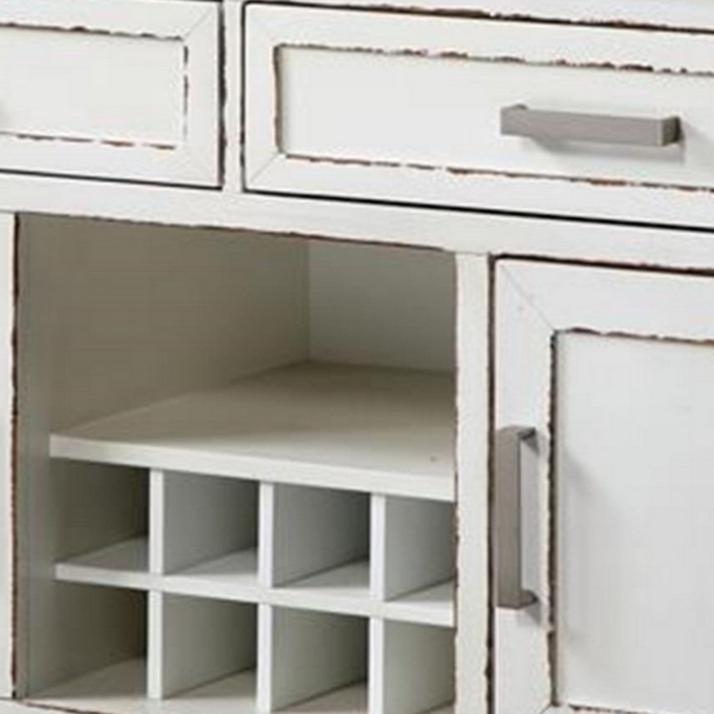 Ben 54 Inch Buffet Server Brown Top 2 Drawers Wine Rack Weathered White BM300600