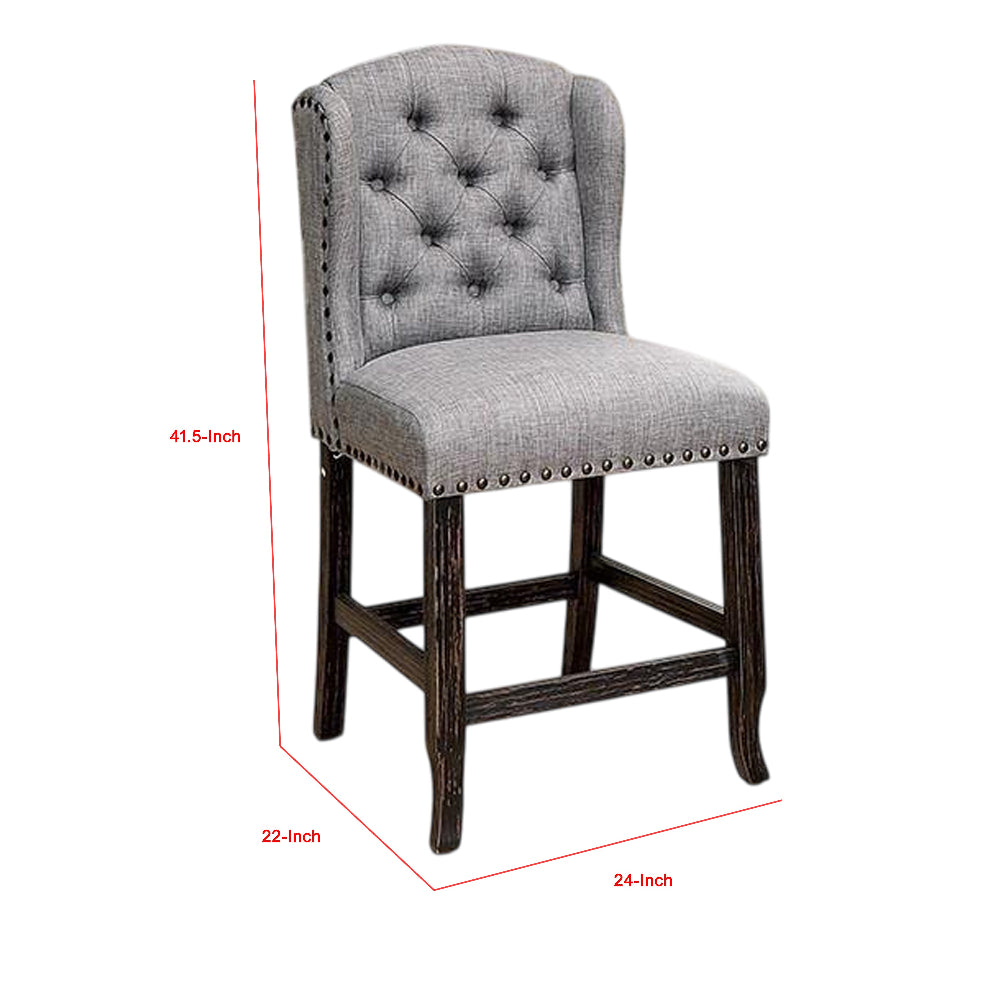 Bega 24 Inch Counter Height Chair Set of 2 Wingback Tufted Light Gray By Casagear Home BM300621