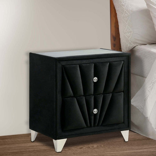 Ino 28 Inch Modern Nightstand, Velvet Upholstery, Art Deco Style, Black By Casagear Home