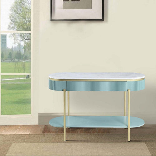 Ville 48" Sofa Console Table, Faux Marble Top, White, Teal By Casagear Home