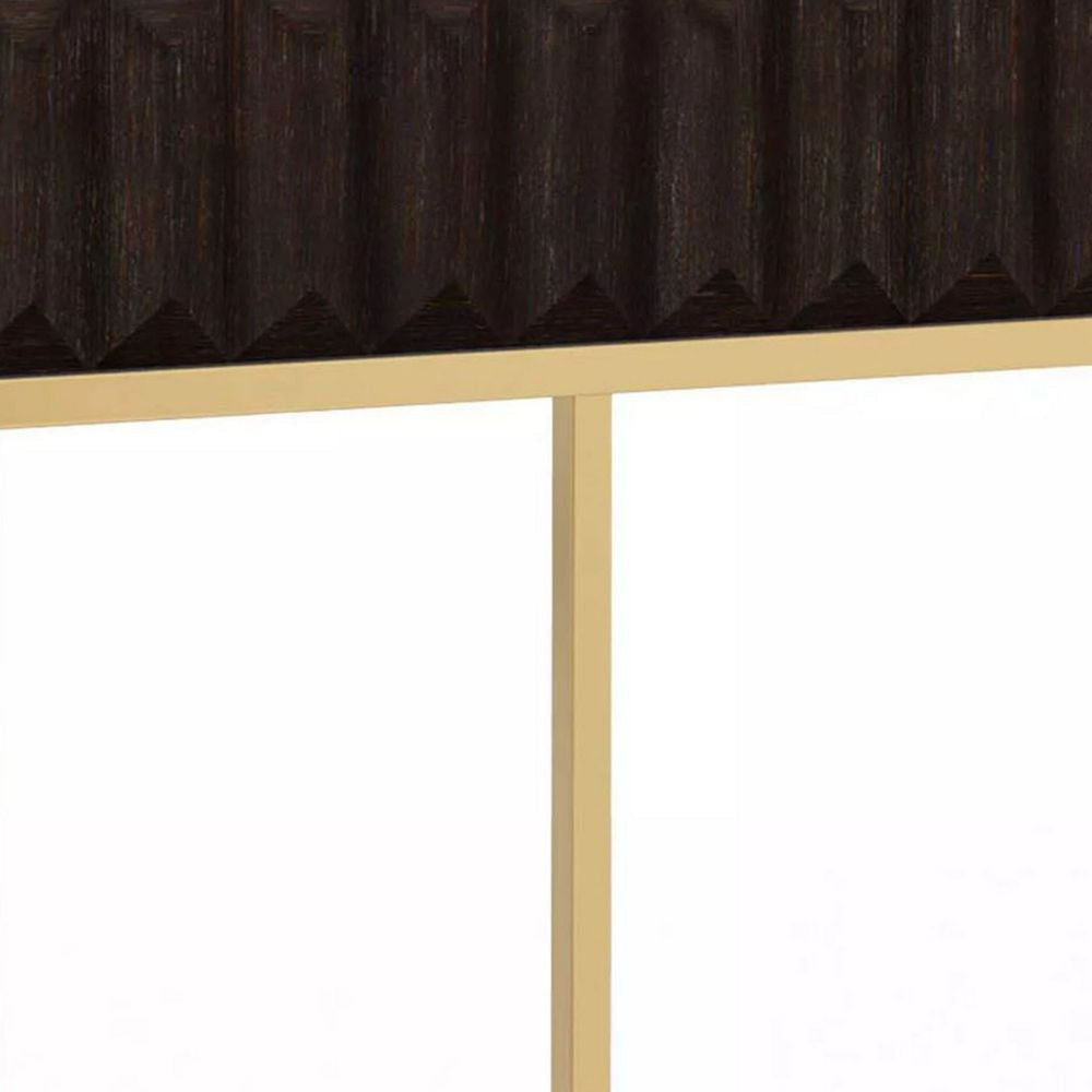 Bran 23 Inch Square Side End Table Brown Wood Gold Steel Base 1 Drawer BM300726