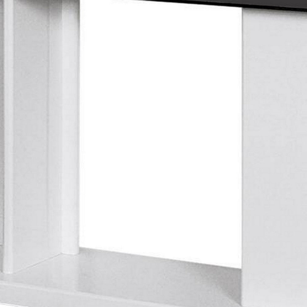 Liam 47 Inch Sofa Console Table White Wood Pedestal Base Black Glass Top