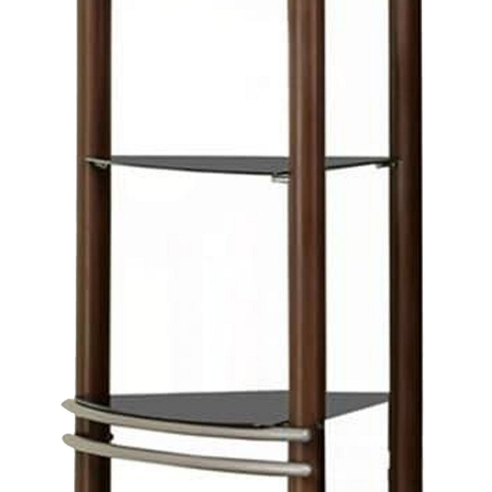 Lein 65 Inch Pier Shelf Brown Silver Metal Frame Glass Shelves Set of 2 BM300744