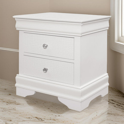 Teich 24 Inch Wood Nightstand, 2 Drawers, Textured Panels, Crisp White By Casagear Home