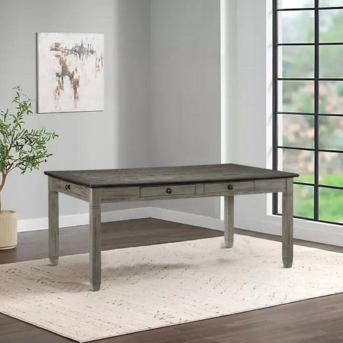 Rome 72 Inch Wood Dining Table, 6 Drawers, Two Tone Finish, Round Handles By Casagear Home