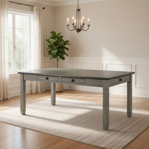 Rome 72 Inch Wood Dining Table, 6 Drawers, Two Tone Finish, Round Handles By Casagear Home
