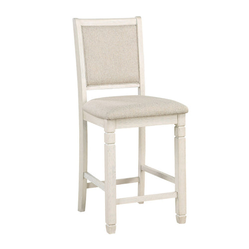 Anji 26" Counter Chair, White Frame, Piped Stitching, Beige by Casagear Home