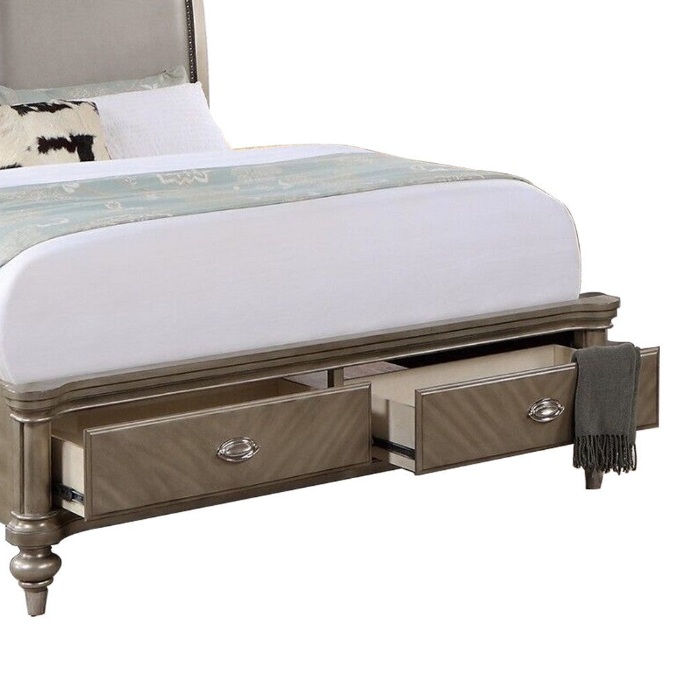 Ella Modern Queen Bed Faux Leather Upholstery 2 Storage Drawers Gold BM301336