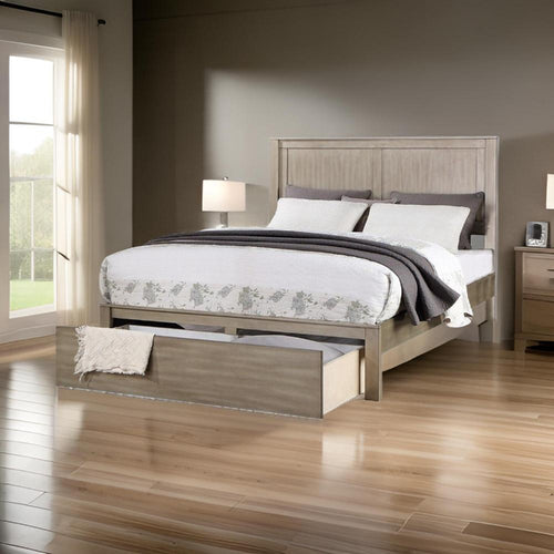 Kali Platform California King Bed, Panel Design, Storage Drawer, Light Tan By Casagear Home