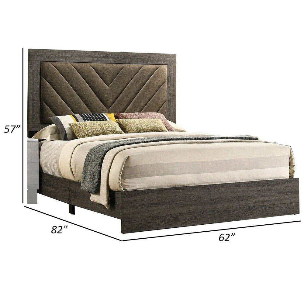 Cato Queen Size Bed Upholstered Brown Headboard Gray By Casagear Home