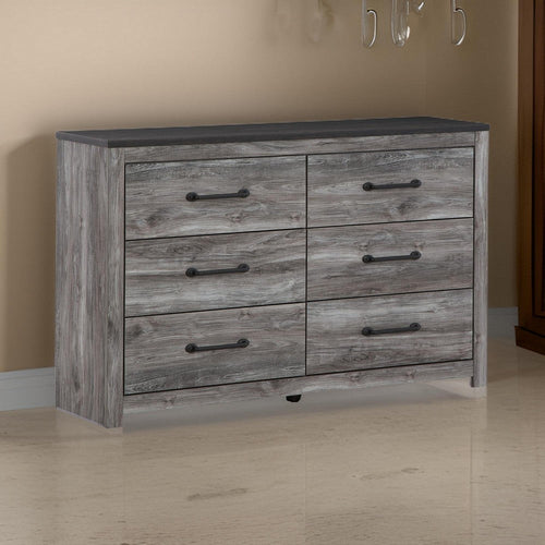Ashley 59" Wide Dresser with 6 Drawers, Metal Bar Handles, Gray