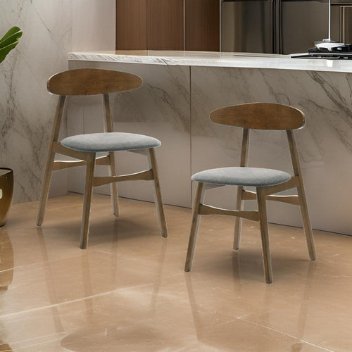 Cid Cas 20 Inch Dining Chair, Set of 2, Curved Oval Backrest, Walnut Wood By Casagear Home