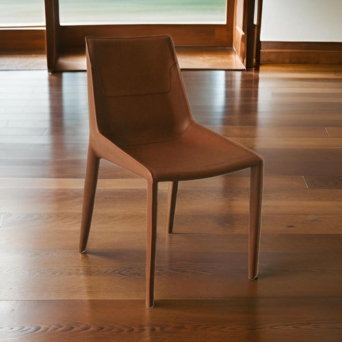 Cid Paz 19 Inch Dining Chair, Set of 2, Brown Saddle Leather, Tapered Legs By Casagear Home