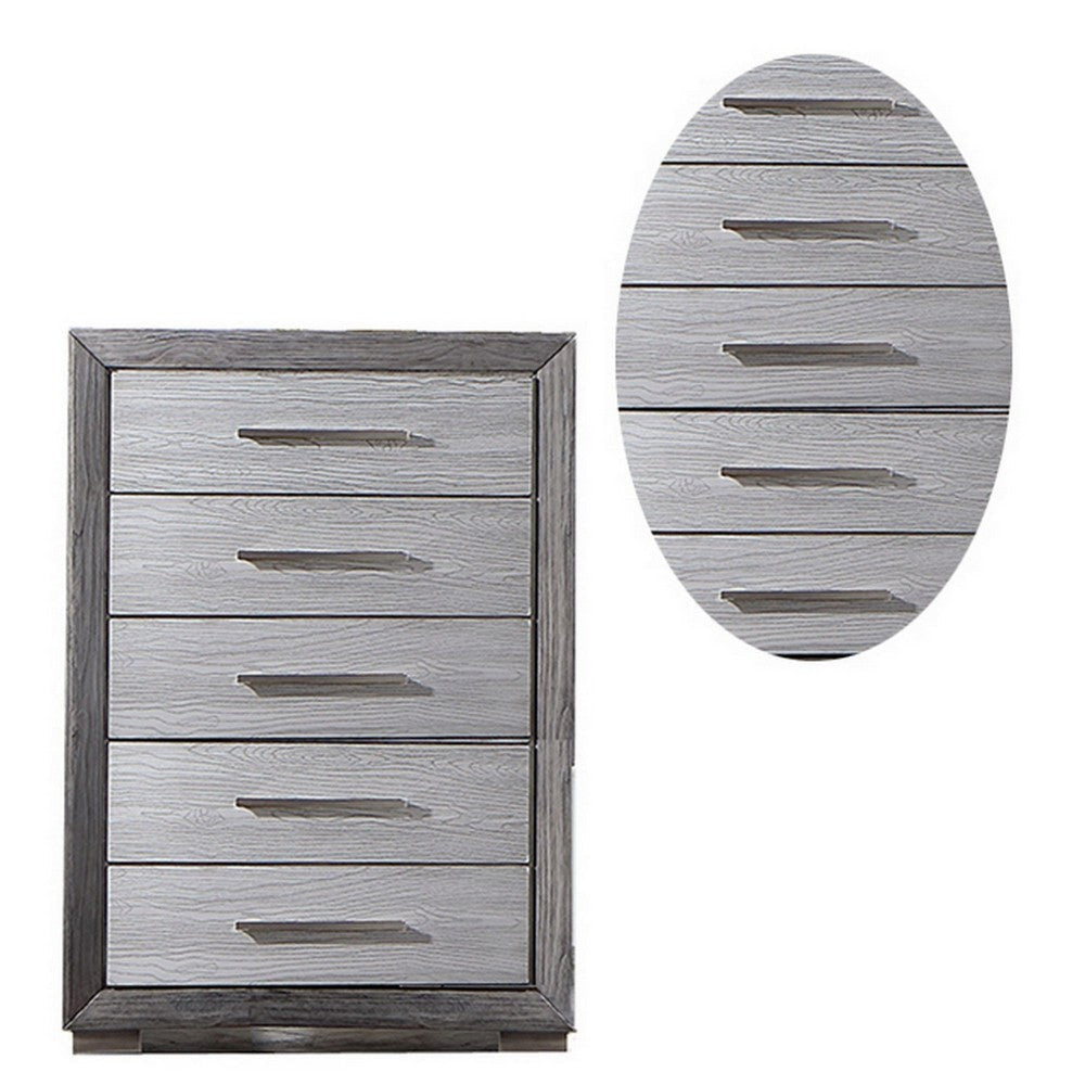 Reno 52 Inch Tall Dresser Chest Brushed Gray Wood Chrome Bracket Legs BM302135