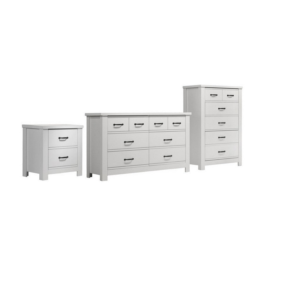 Jermy 3 Piece Bedroom Drawer Set, Black Handles, Classic White Finish By Casagear Home