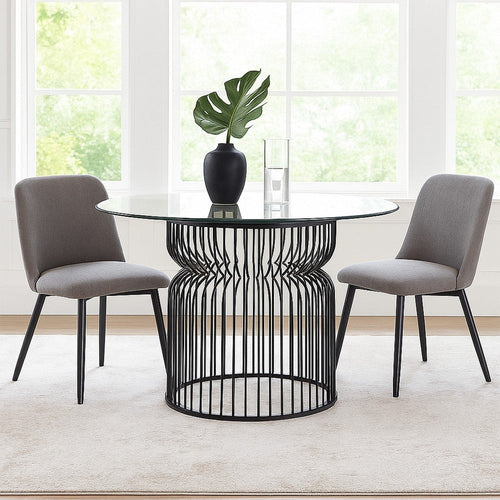 30 Inch Cage Style Dining Table Base, Hollow Cylinder Base, Gray Metal By Casagear Home