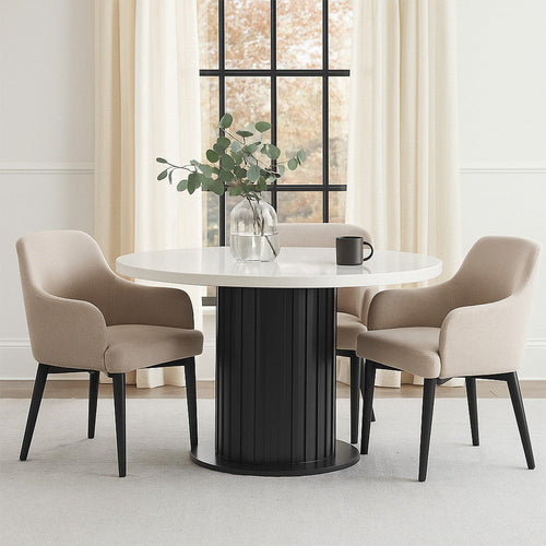 Shoy 54 Inch Round Dining Table, Cultured Marble Top, Espresso Brown Wood By Casagear Home