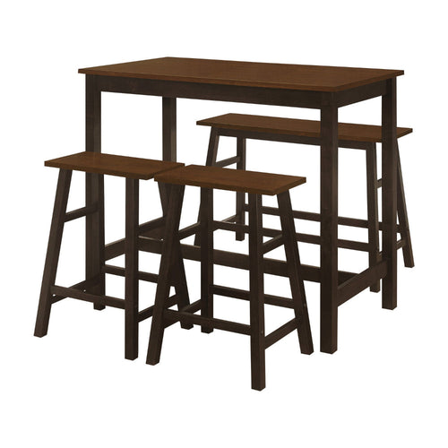 4 Piece Wood Counter Height Dining Set, Trestle Base, Stools, Dark Brown