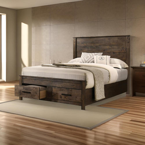 Frio California King Storage Bed, 2 Drawers, Low Platform, Rustic Brown By Casagear Home