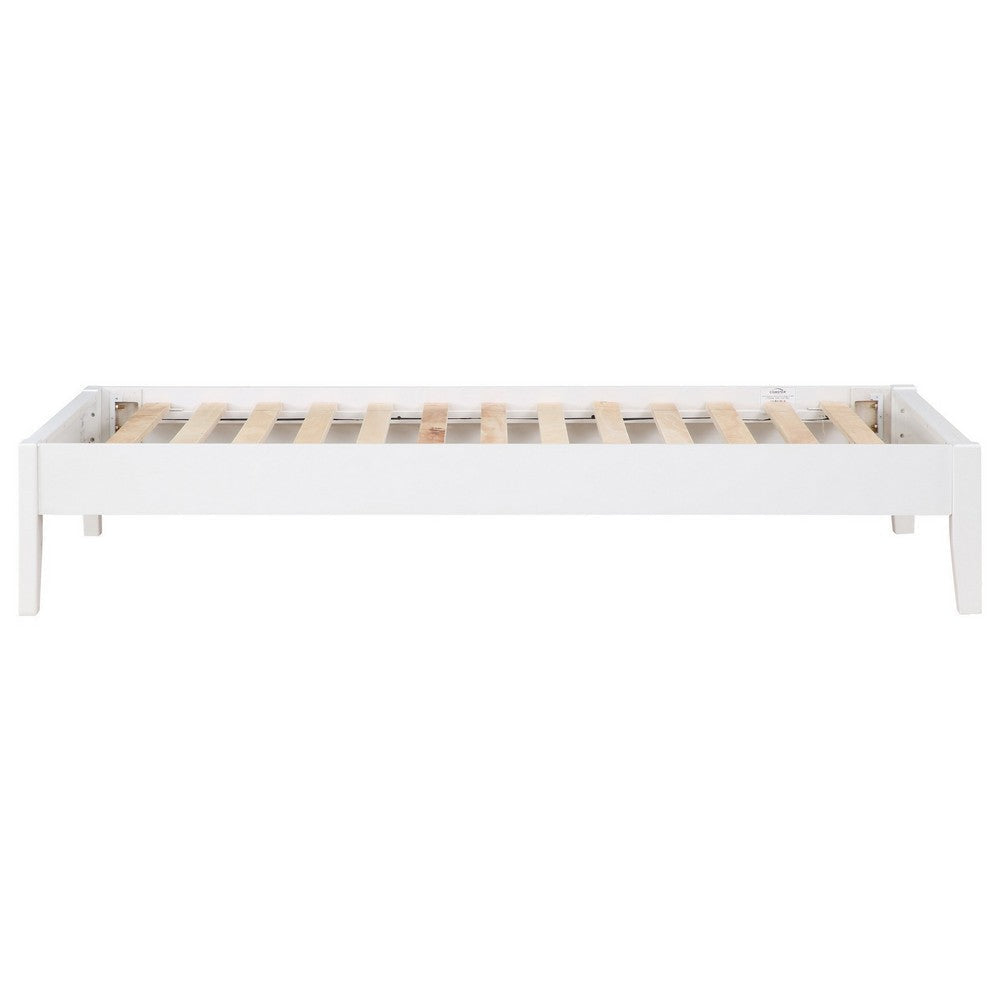 Cavi Twin Platform Bed Frame with Low Profile Tapered Legs White Wood BM302827