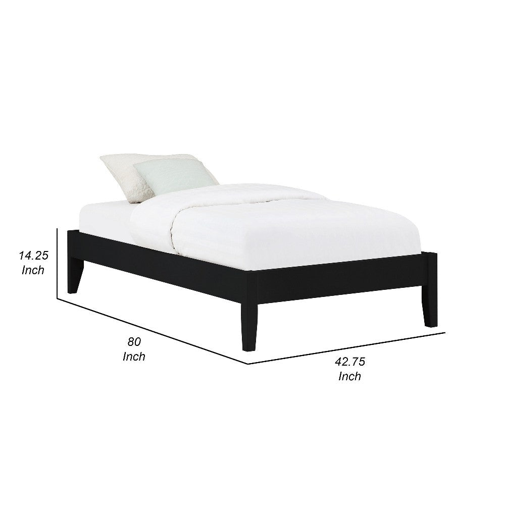 Cavi Twin Platform Bed Frame with Low Profile Tapered Legs Black Wood By Casagear Home