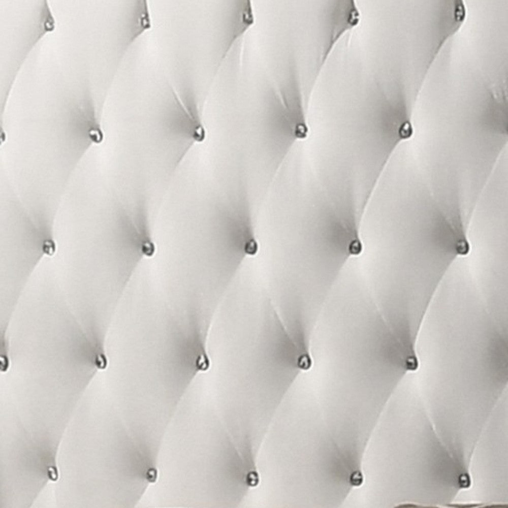 Dini California King Bed Crystal Button Tufting White Velvet Upholstery BM302875