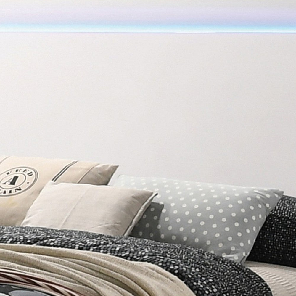 Sok Full Panel Bed with LED Headboard Low Profile Footboard Glossy White BM302900
