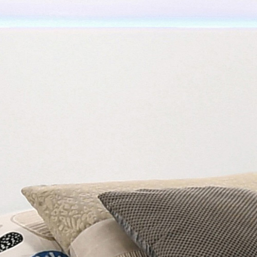 Sok Twin Panel Bed with LED Headboard Low Profile Footboard Glossy White BM302901