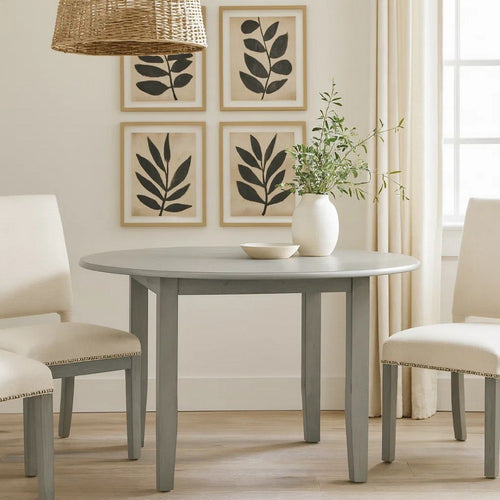 Pane 47 Inch Rounded Wood Dining Table, Smooth Gray Finish, Tall Block Legs By Casagear Home