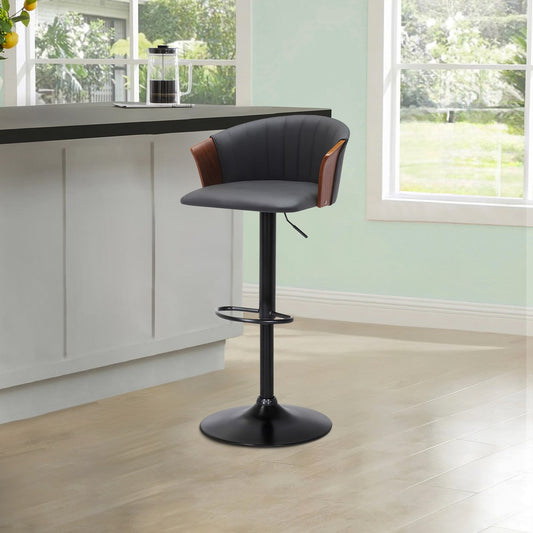 Liz 24-33 Inch Adjustable Height Swivel Barstool Chair, Gray Faux Leather By Casagear Home