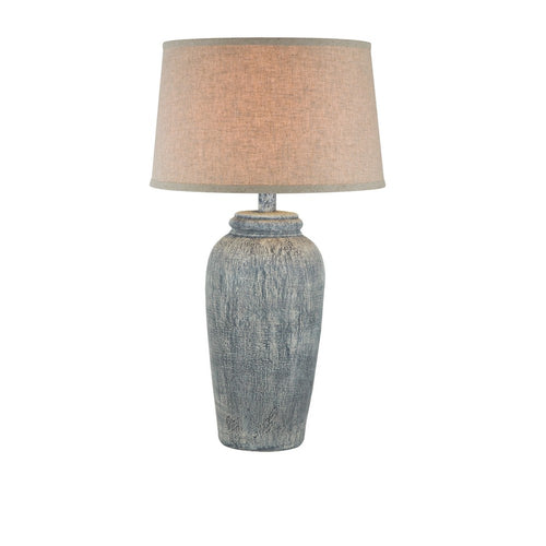 Leni 31 Inch Hydrocal Table Lamp, Drum Shade, Blue Gray Tall Urn Base By Casagear Home