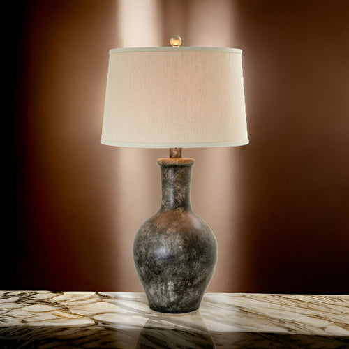 Aine 29 Inch Hydrocal Table Lamp, Drum Shade, Urn Shaped Base, Slate Gray By Casagear Home