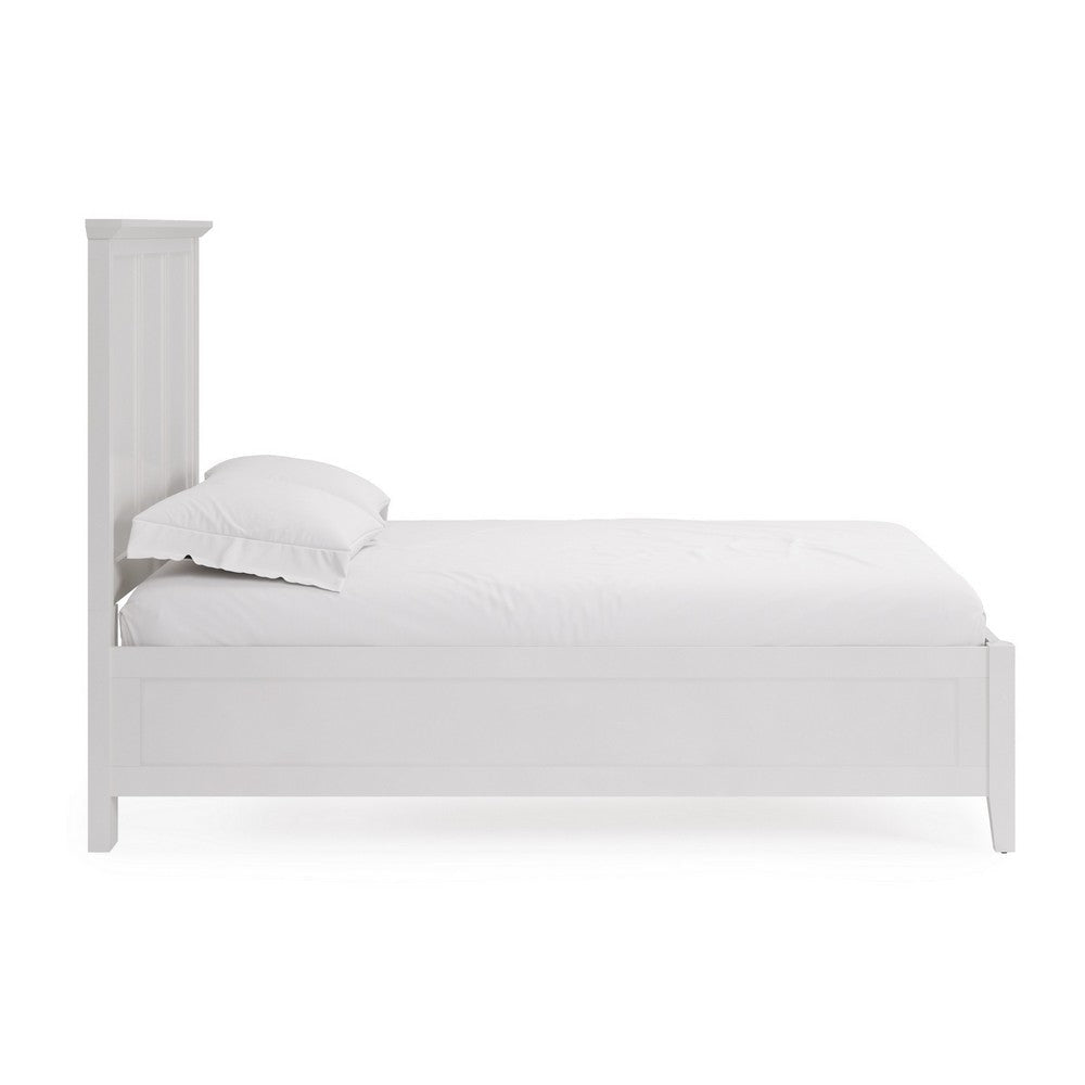 Fritz Queen Size Bed Three Panel Design Beveled Top Brilliant White Wood