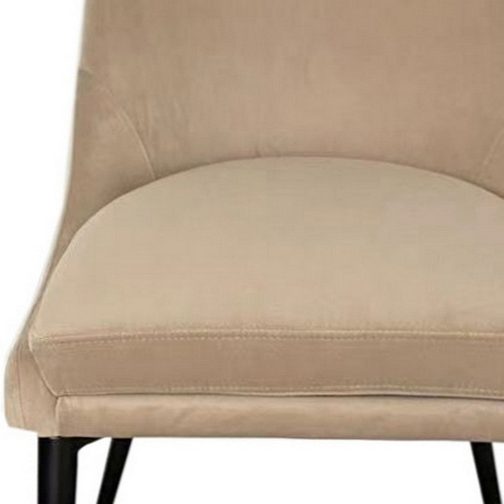 Wils 20 Inch Set of 2 Dining Chairs Beige Velvet Black Tapered Metal Legs