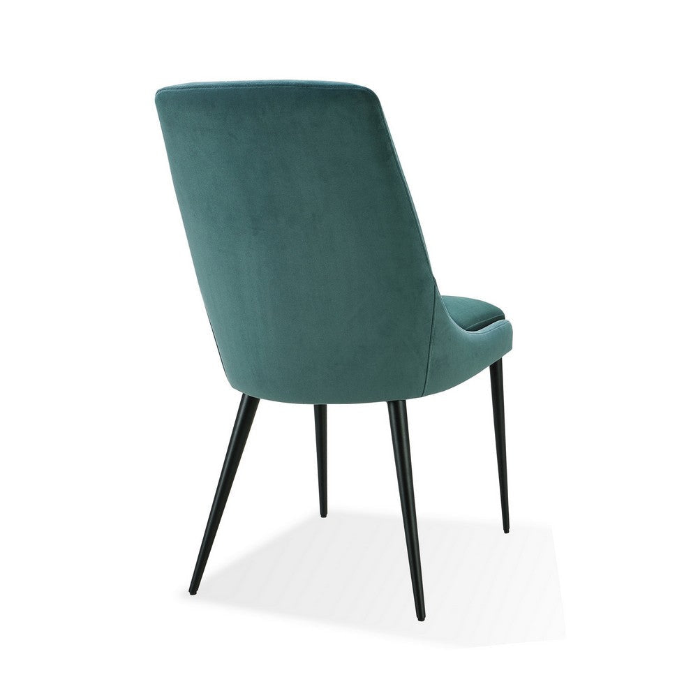Wils 20 Inch Set of 2 Dining Chairs Green Velvet Black Tapered Metal Legs