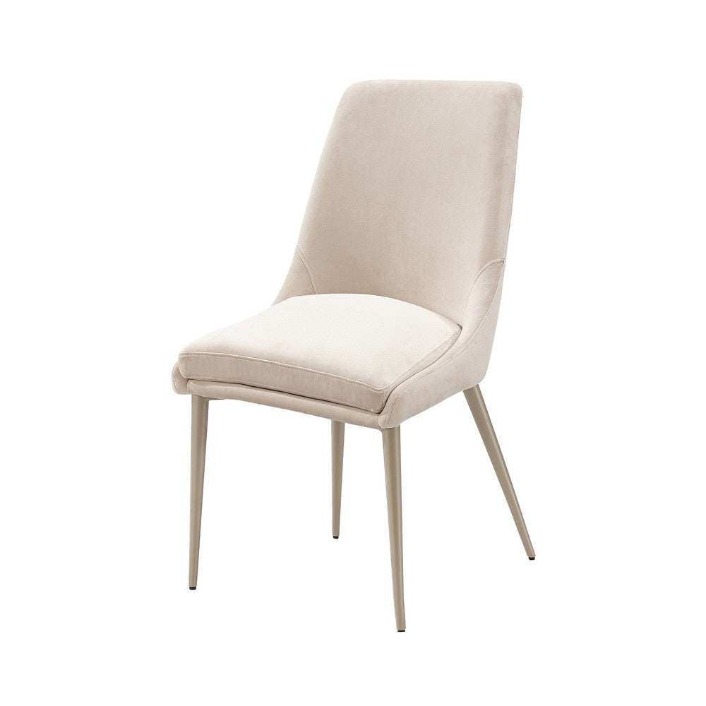 Wils 20 Inch Set of 2 Dining Chairs Cream Velvet Gold Tapered Metal Legs